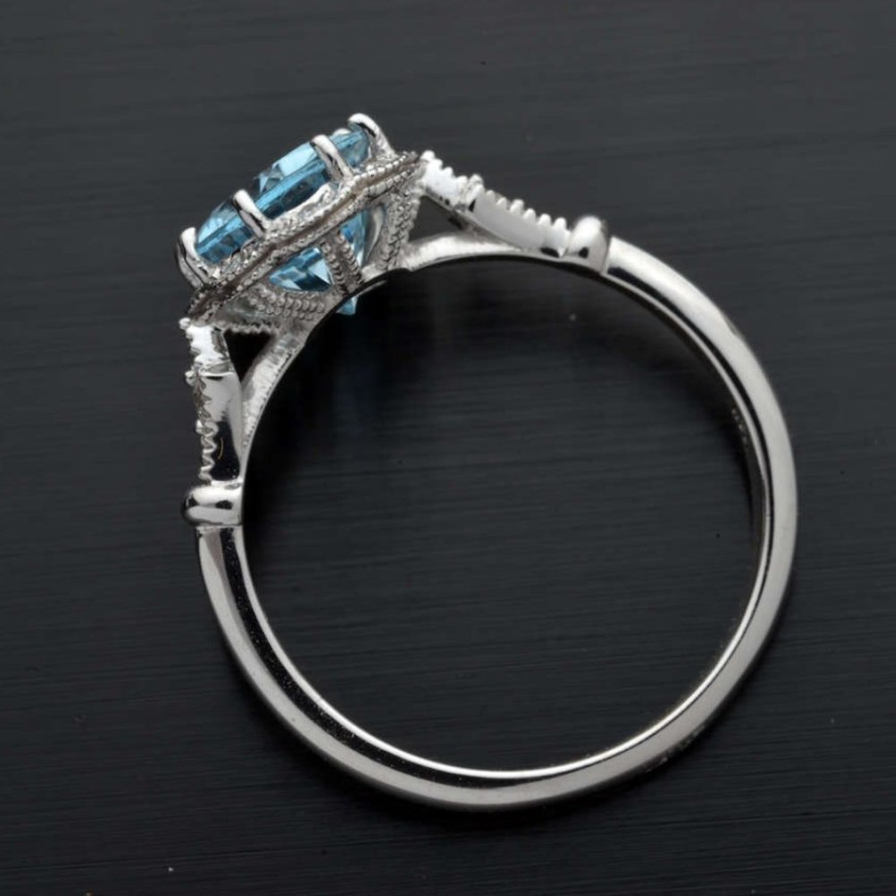 *NEW 925 Sterling Silver Aquamarine Diamond Ring - Picture 4 of 7